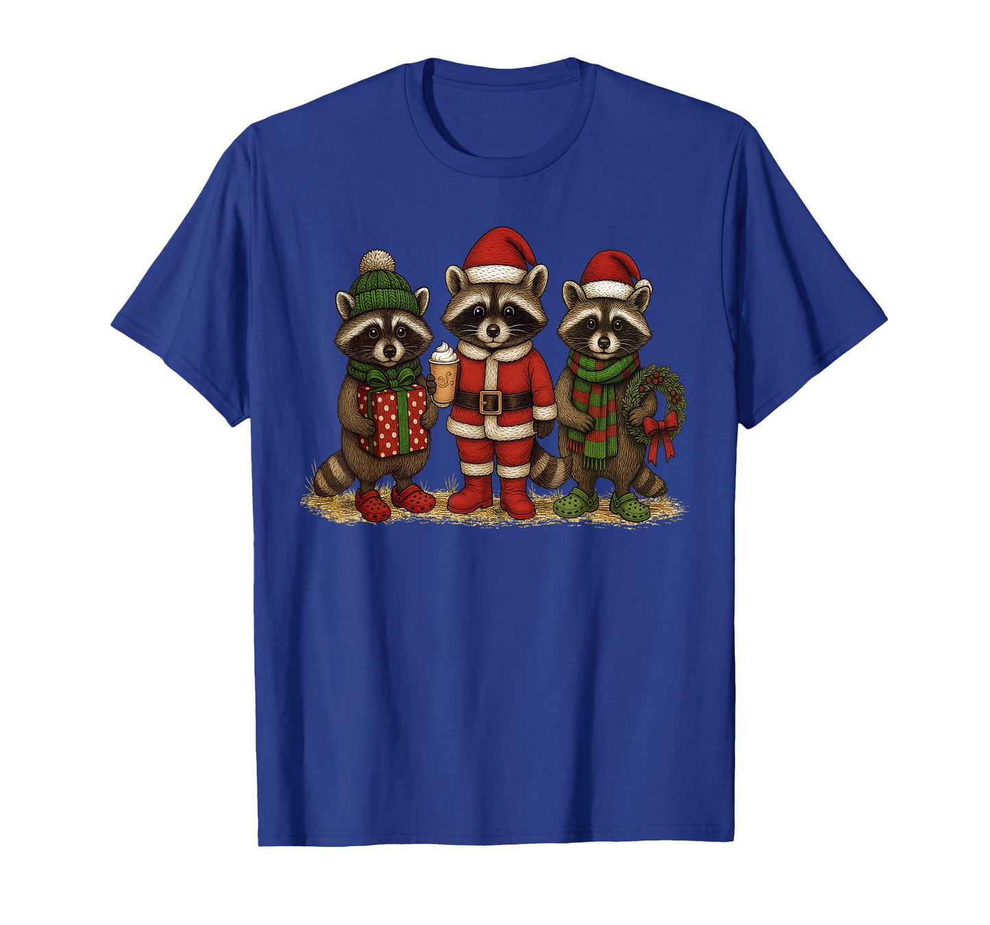 Cute But Feral Funny Raccoon Christmas Santa Hat Men Women T-Shirt