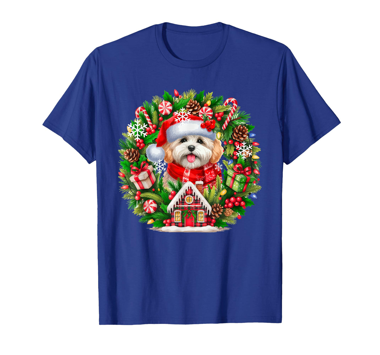 Santa Maltipoo Christmas Floral Circle Matching Owner Kids T-Shirt