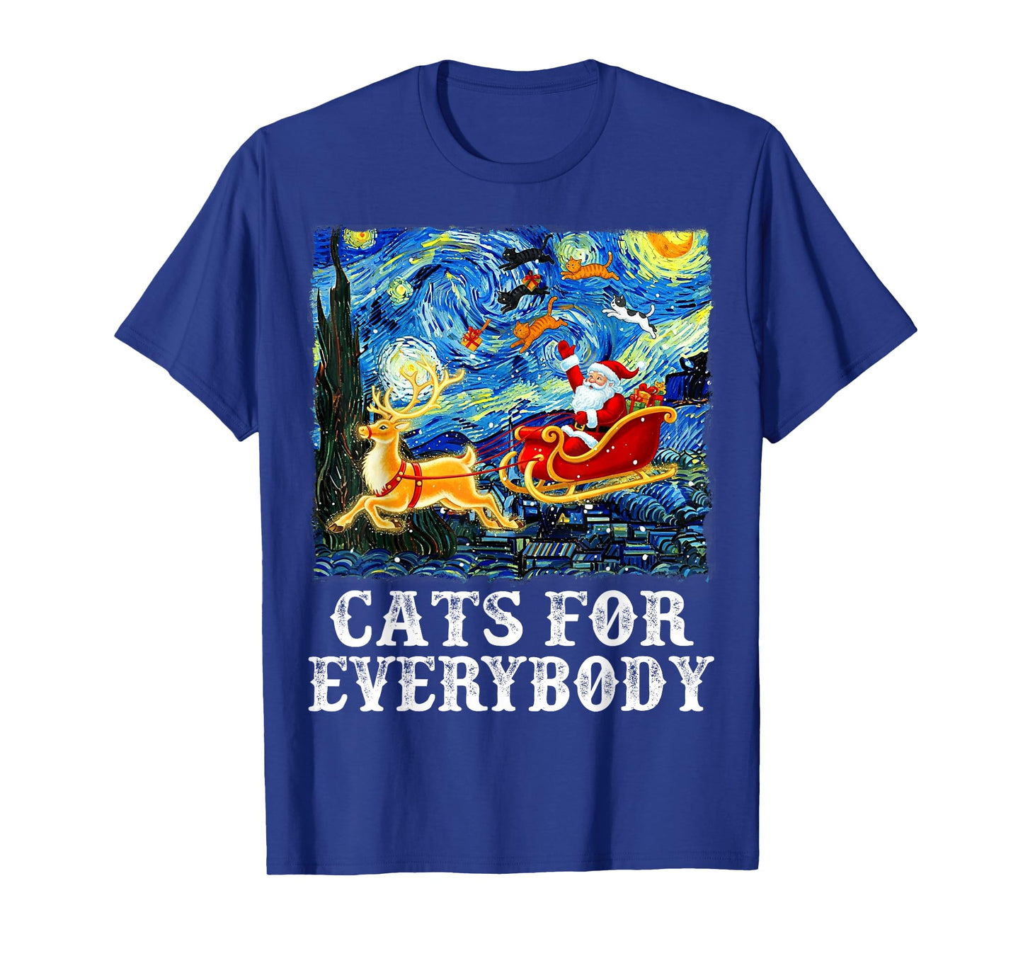 Cats for Everybody Funny Santa Reindeer Starry Night Xmas T-Shirt