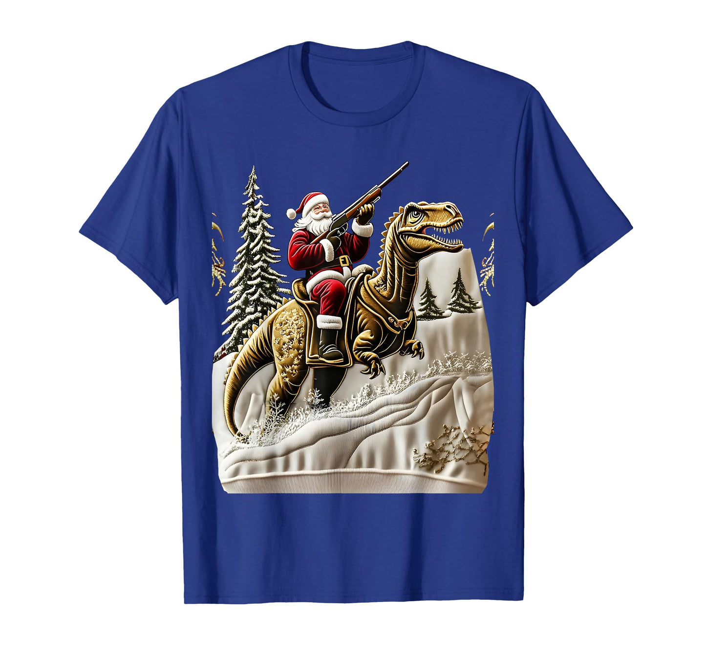 Santa Claus and Dinosaur Print Christmas T-Shirt