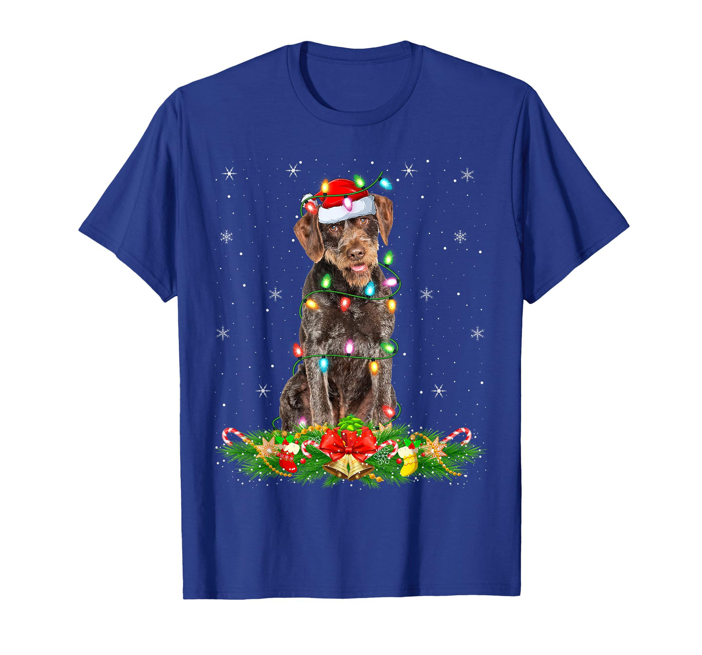 German Wirehaired Pointer Dog Christmas Lights Santa Xmas T-Shirt