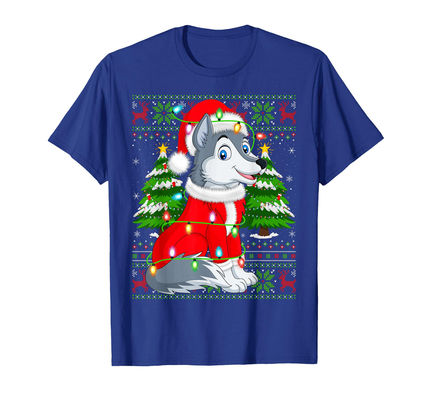 Wolf Christmas Lights Santa Costume Ugly Xmas Sweaters T-Shirt