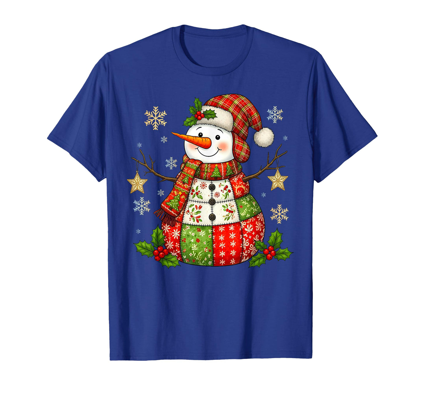 Funny Patchwork Christmas Snowman Tee Cute Women Men Kids T-Shirt