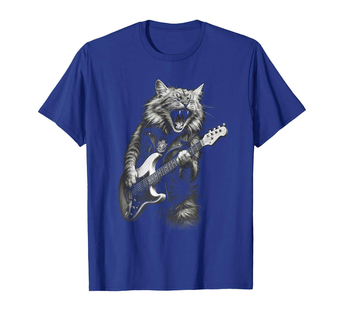 Vintage Rock Cat Playing Guitar Funny Guitar Cat Men Women T-Shirt