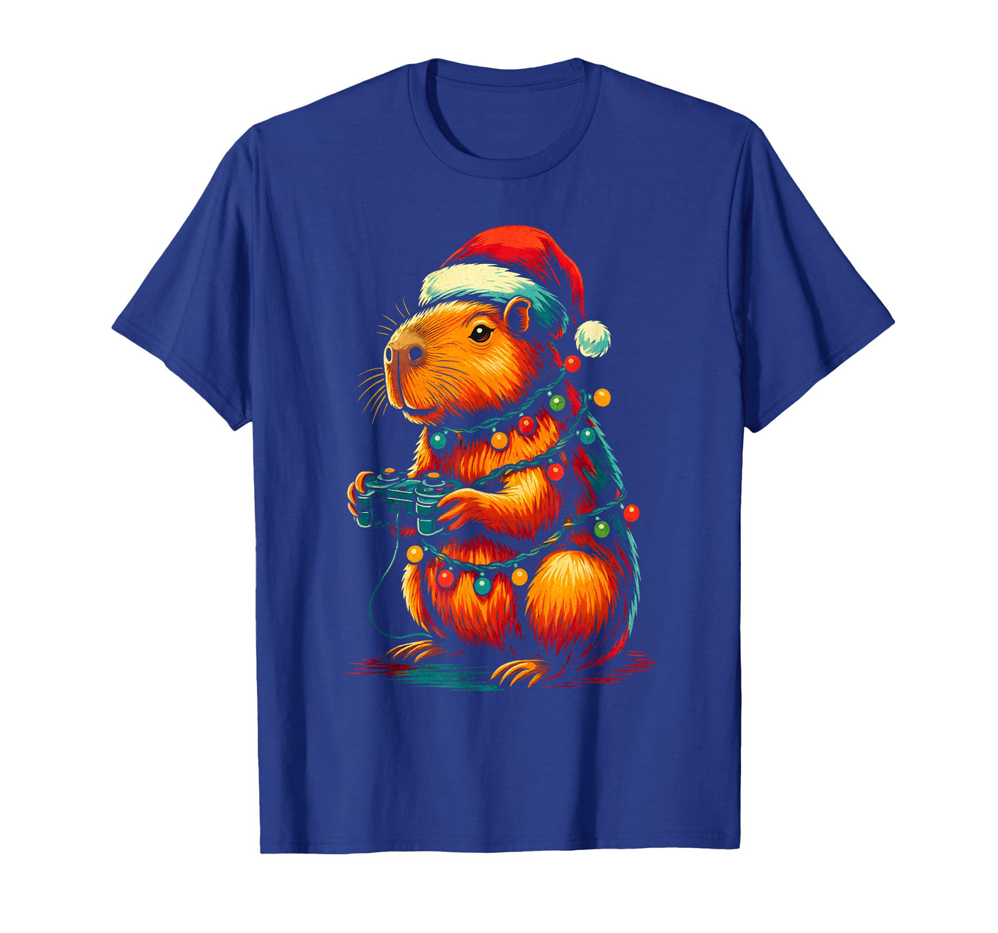 Christmas Capybara Gamer Xmas Light Video Game Lover Men Boy T-Shirt
