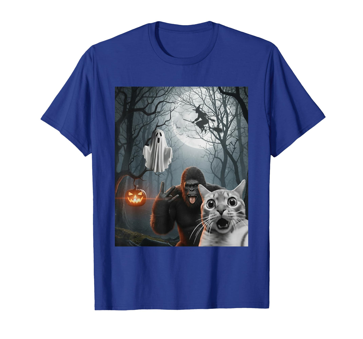 Funny Halloween Cat Selfie Ghost Bigfoot Costume Men Women T-Shirt