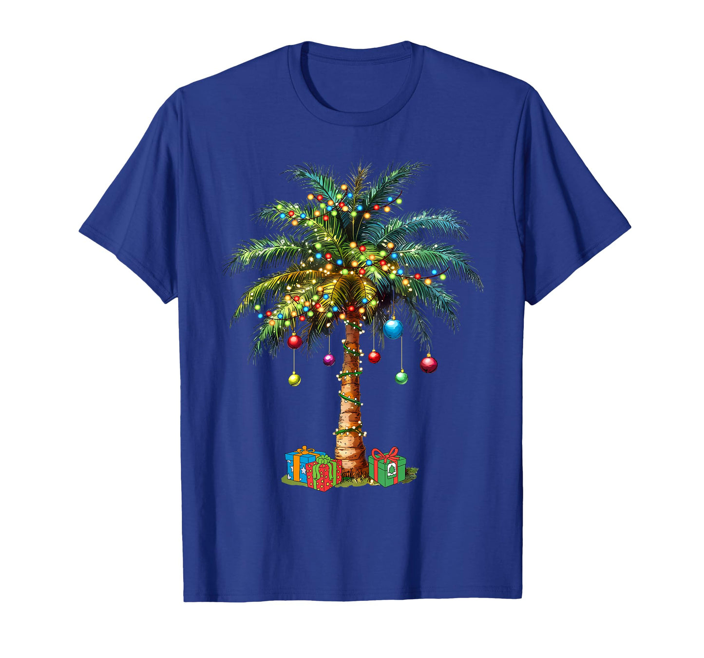 Tropical Christmas Hawaiian Santa Xmas Lights Palm Tree T-Shirt