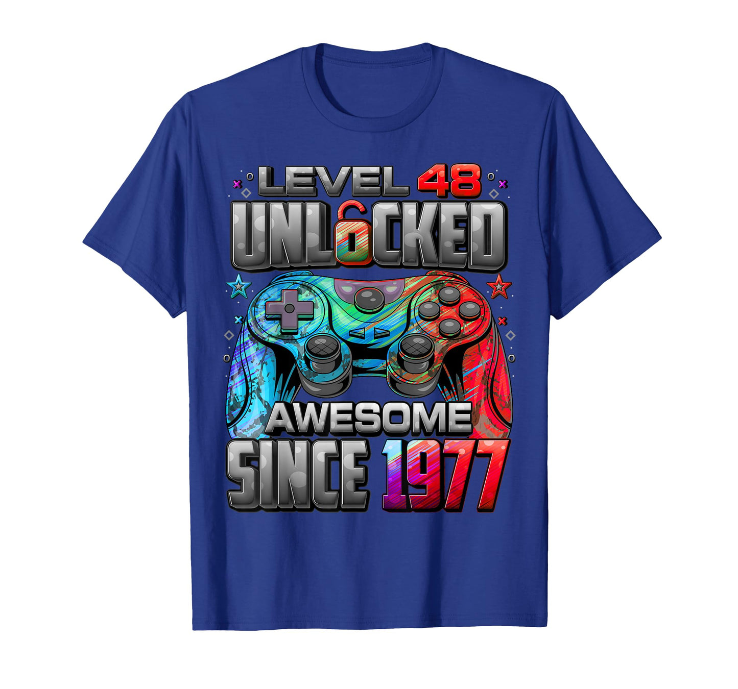 Level 48 Unlocked Awesome Since 1977 48th Birthday Gaming T-Shirt