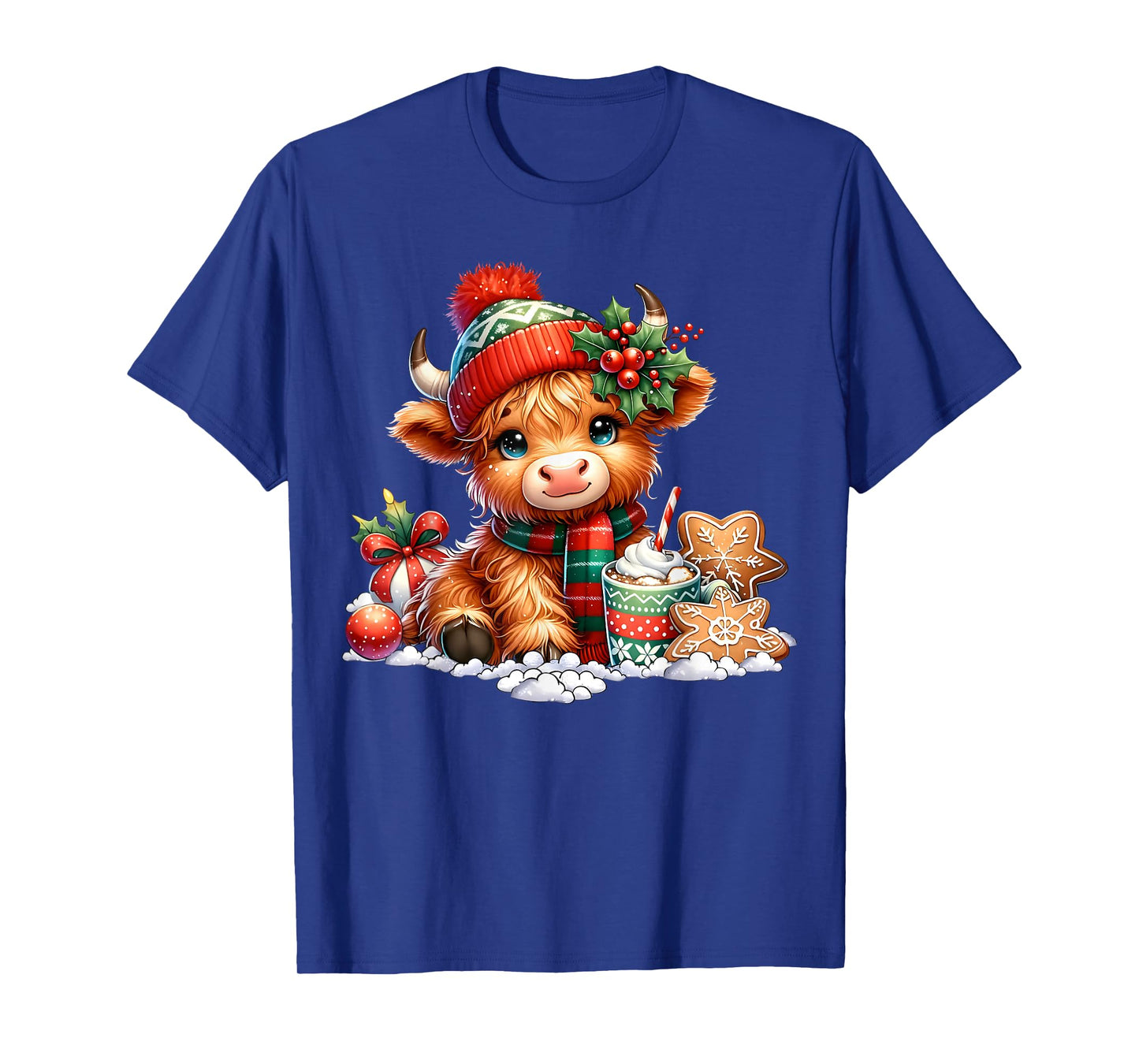 Christmas Highland Cow Cute Heifer Cow Santa Hat Mooey Xmas T-Shirt