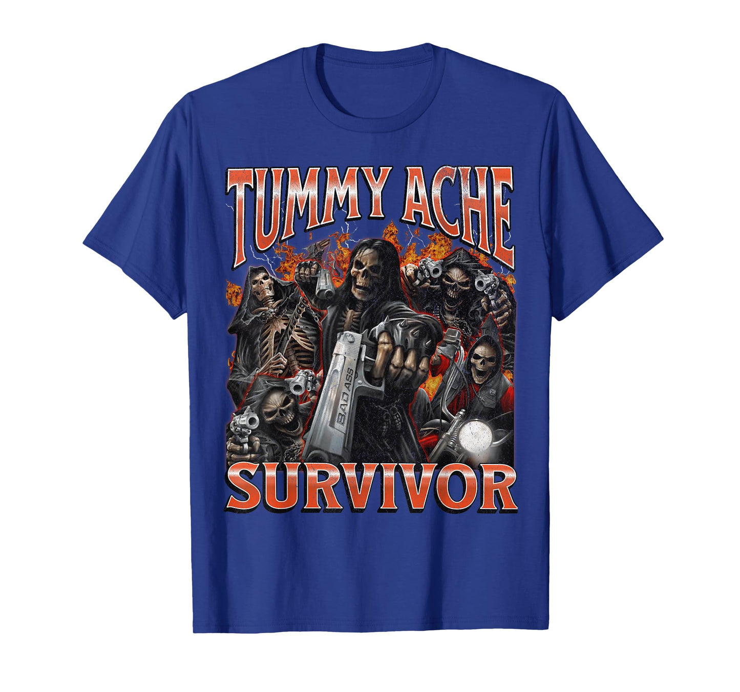 Tummy Ache Survivor Funny Hard Skeleton Meme Bootleg Graphic T-Shirt