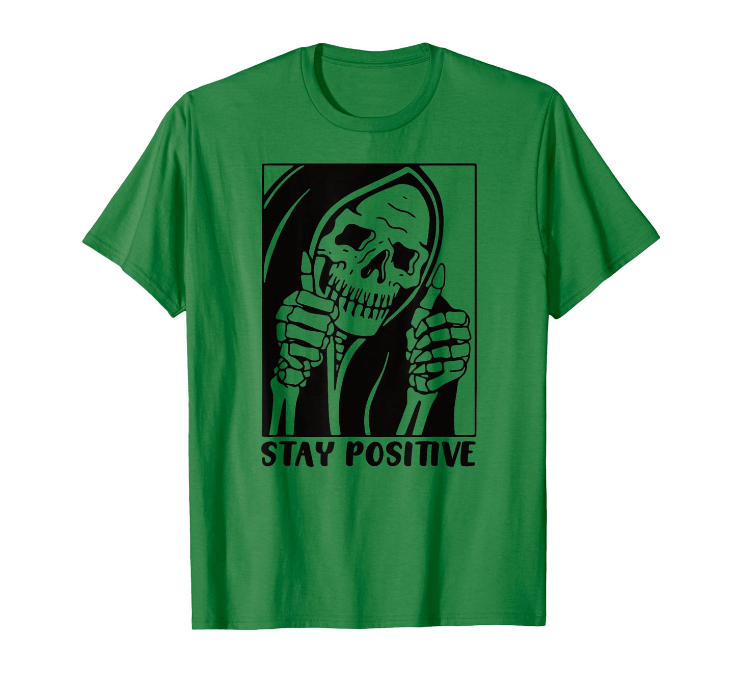 Death Stay Positive Skeleton Thumbs Up. Black Unisex Graphic T-Shirt