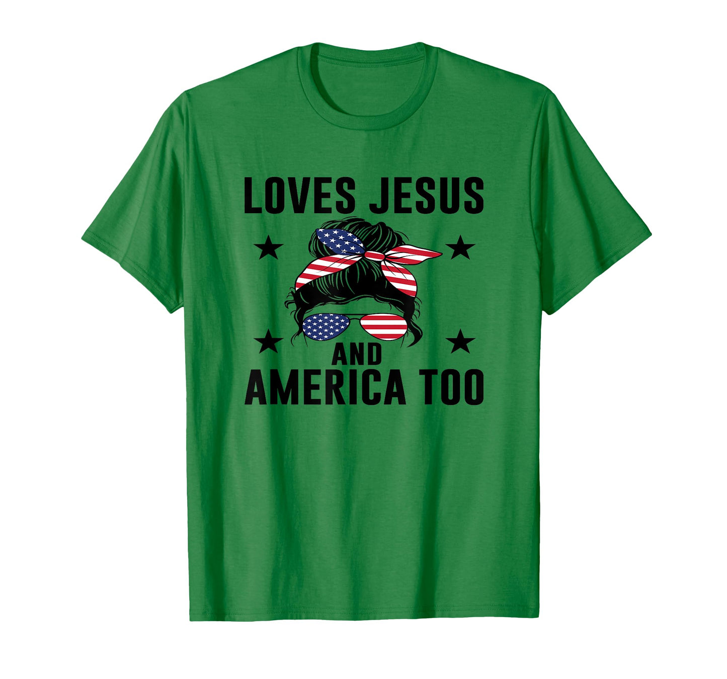 Loves Jesus and America Too God Christian USA Flag Gifts T-Shirt