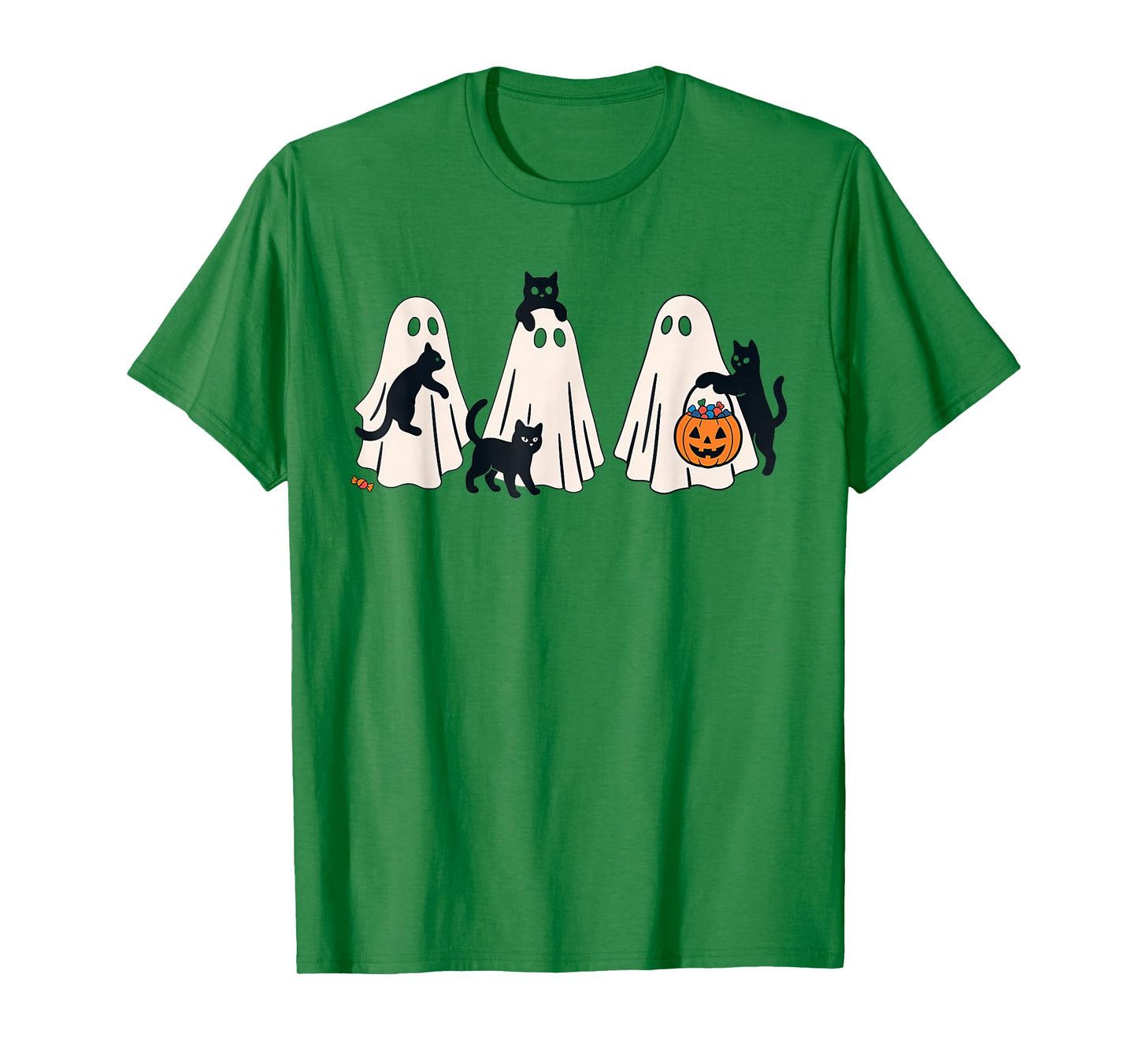 Retro Ghosts Holding Black Cats Halloween Ghost Cat Lovers T-Shirt
