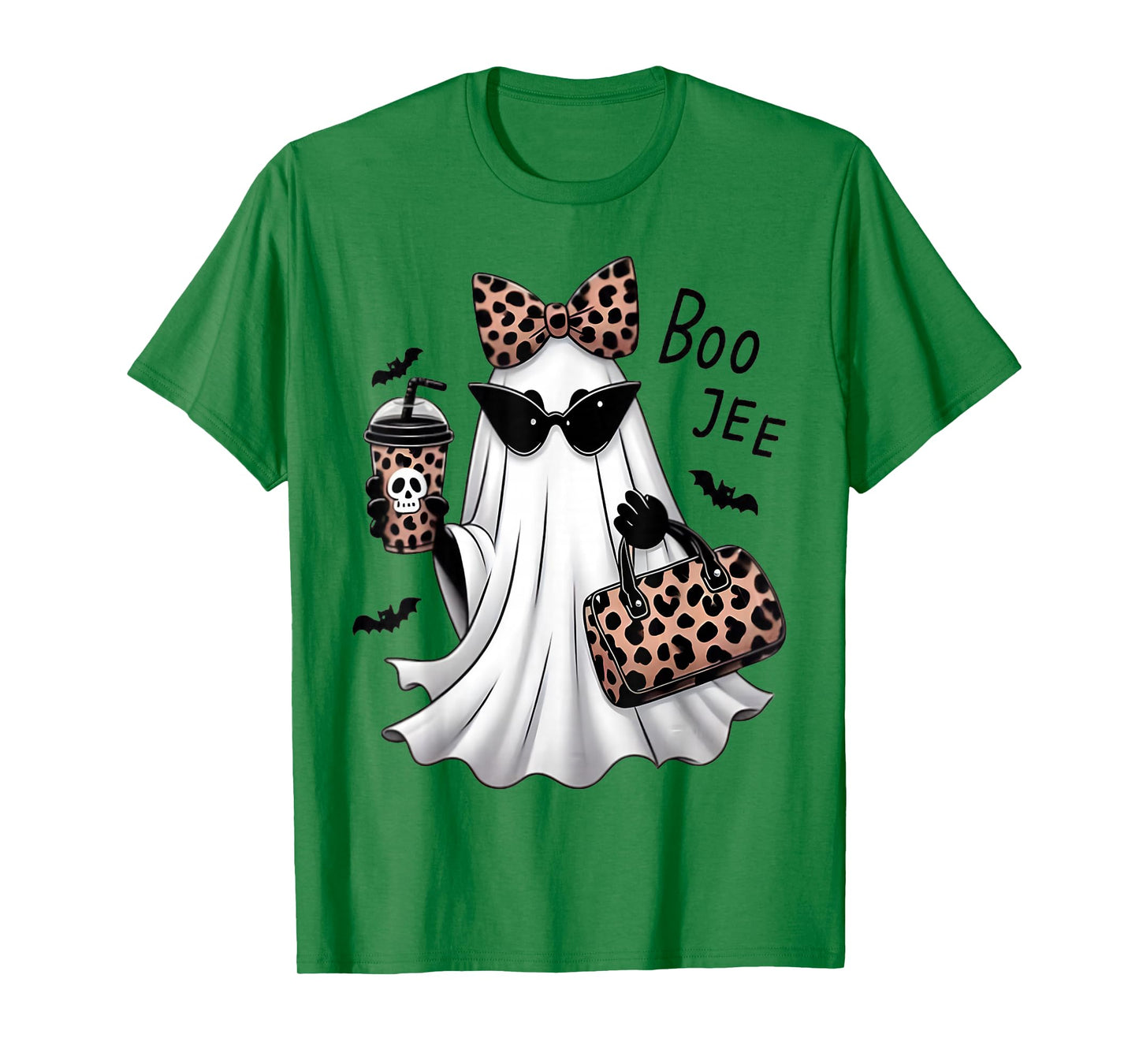 Coquette Leopard Ghost Coffee Boo-JEE Halloween Boujee Ghost T-Shirt