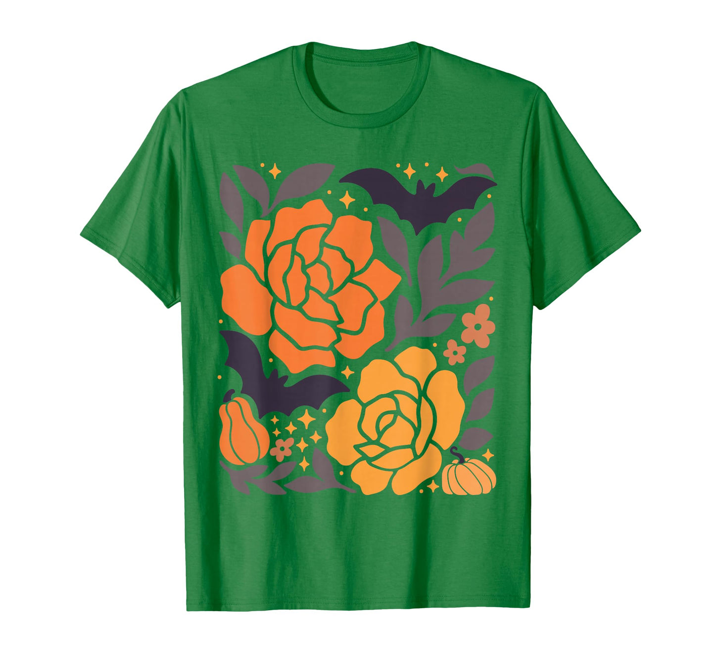 Halloween Floral Pumpkin Bat Retro Fall Autumn Graphic Top T-Shirt