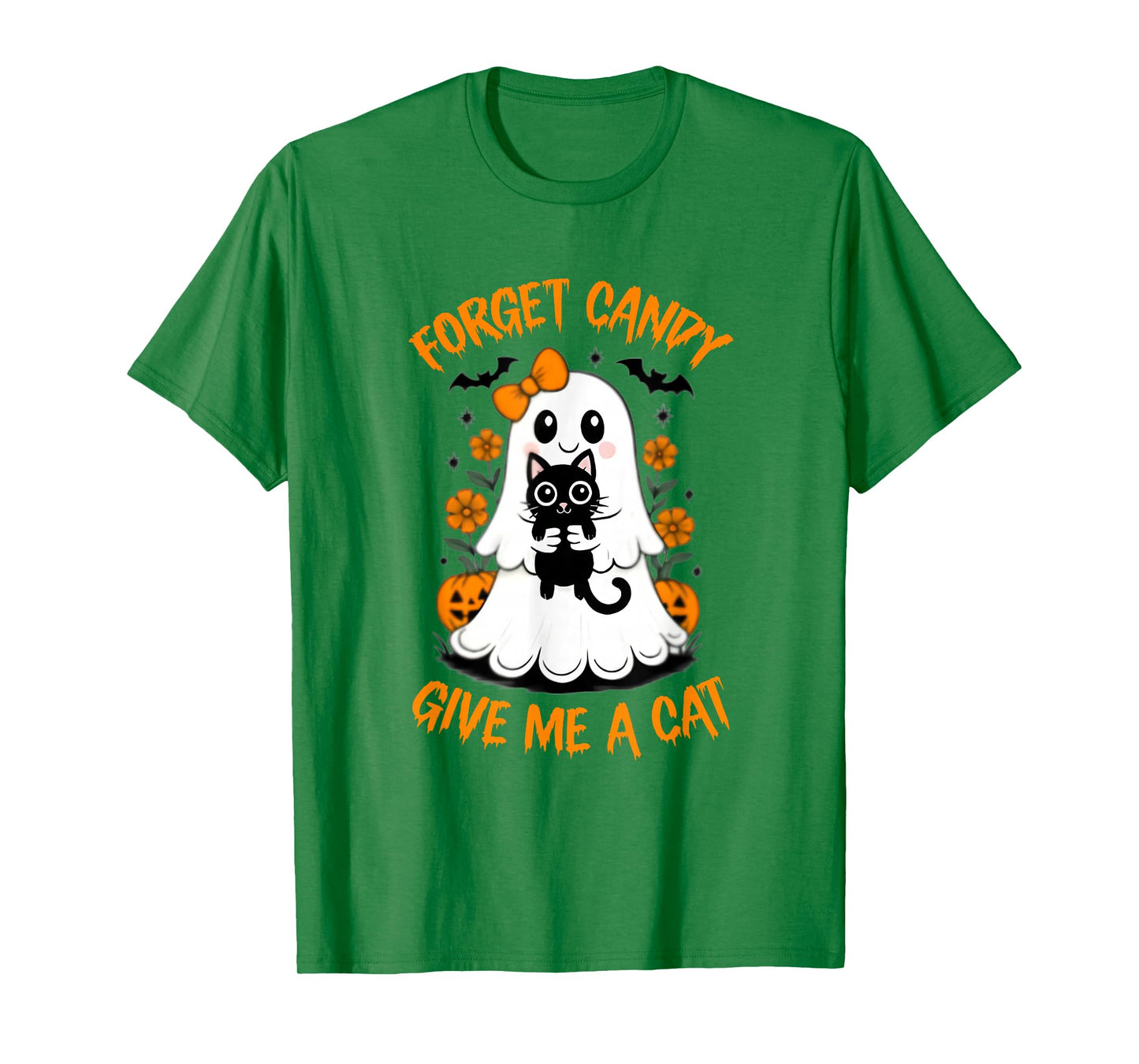 Funny Ghost Black Cat Forget Candy Give Me Cat Halloween T-Shirt