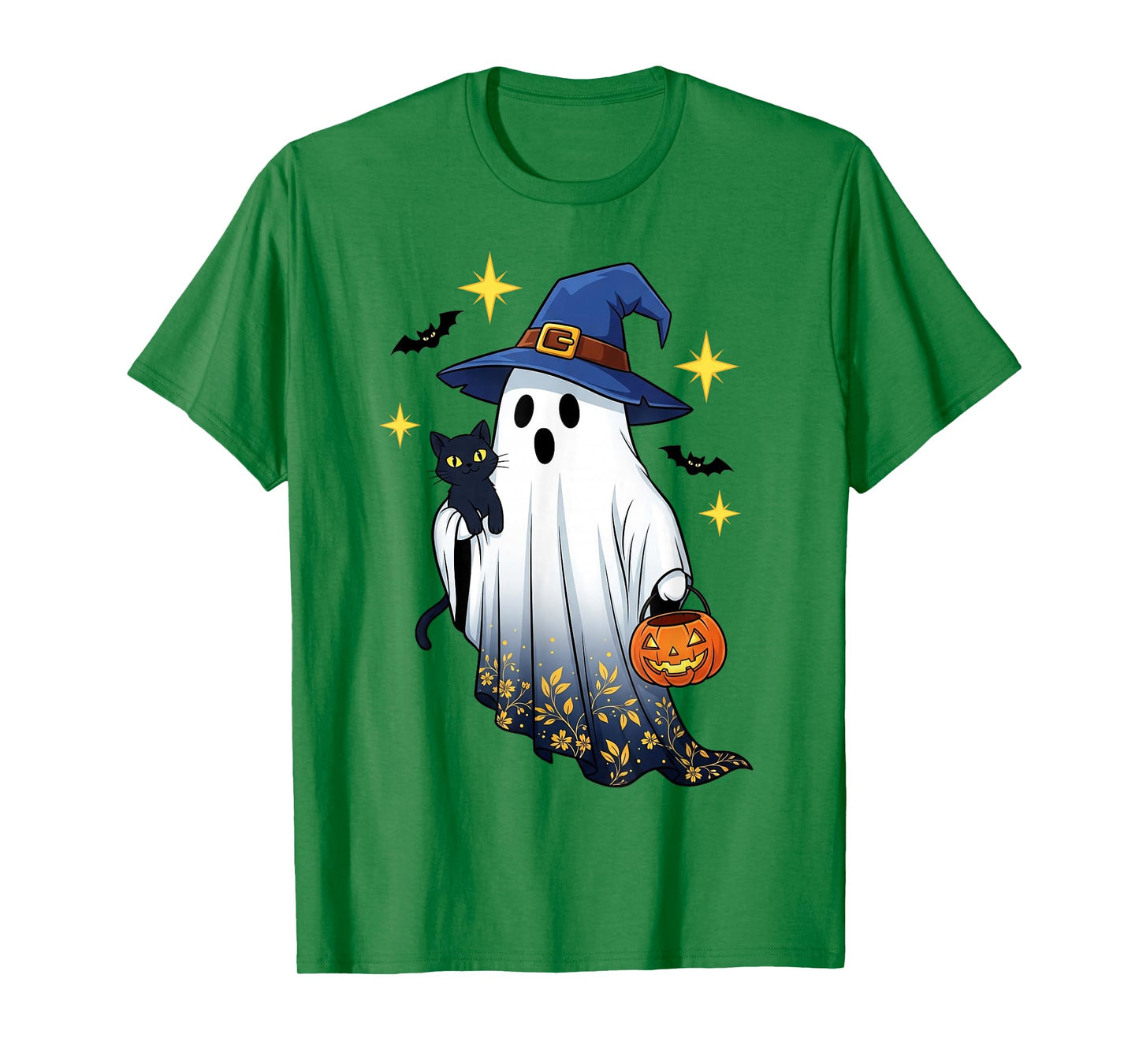Halloween Ghost Witch Holding Black Cat Funny Halloween T-Shirt
