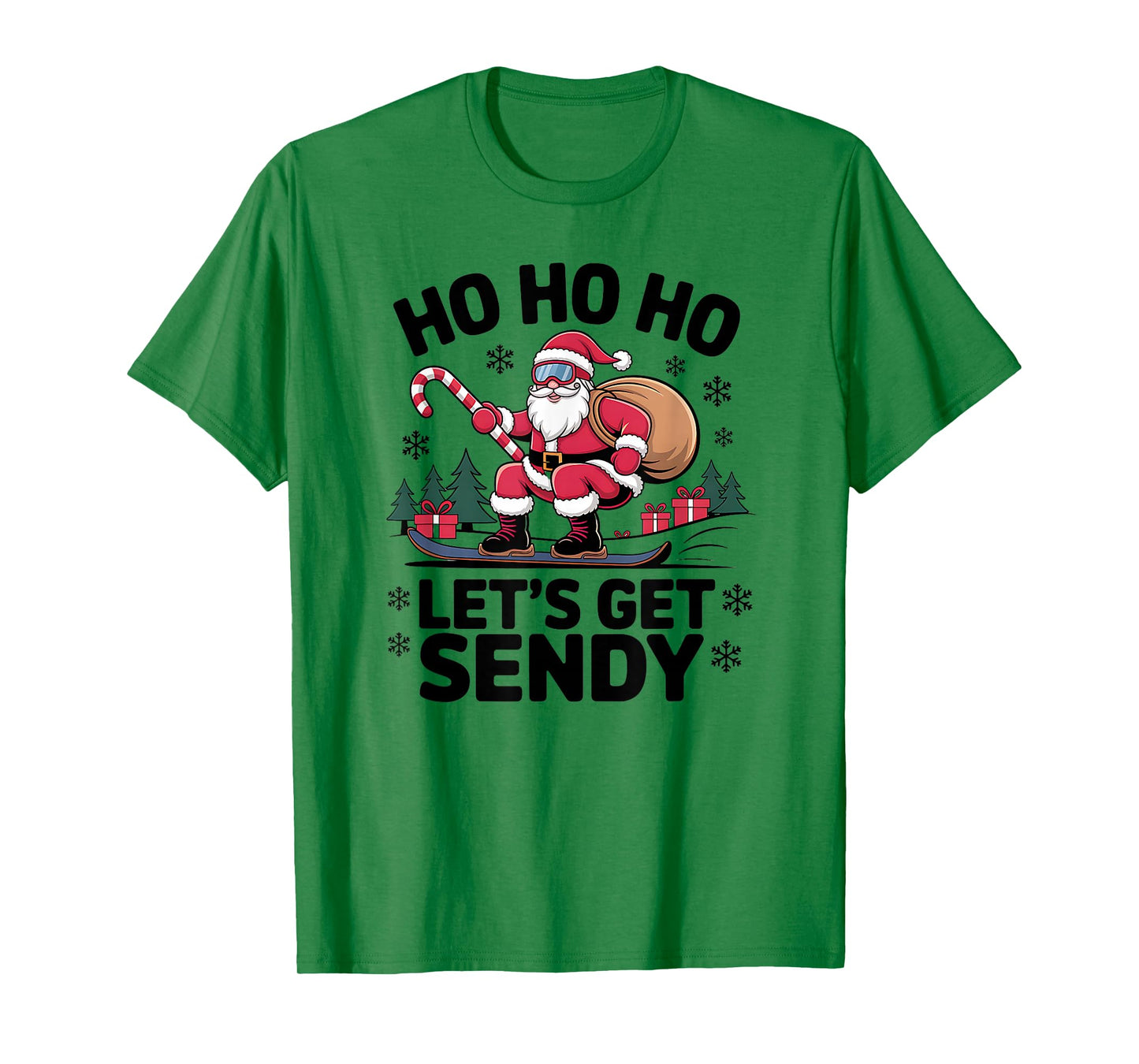 Let’s Get Sendy Santa Snowboarding Christmas Candy Cane T-Shirt