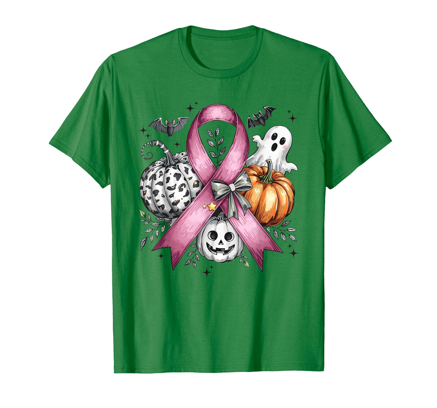 in October We Wear Pink Ghost Witch Breast Cancer Awareness T-Shirt