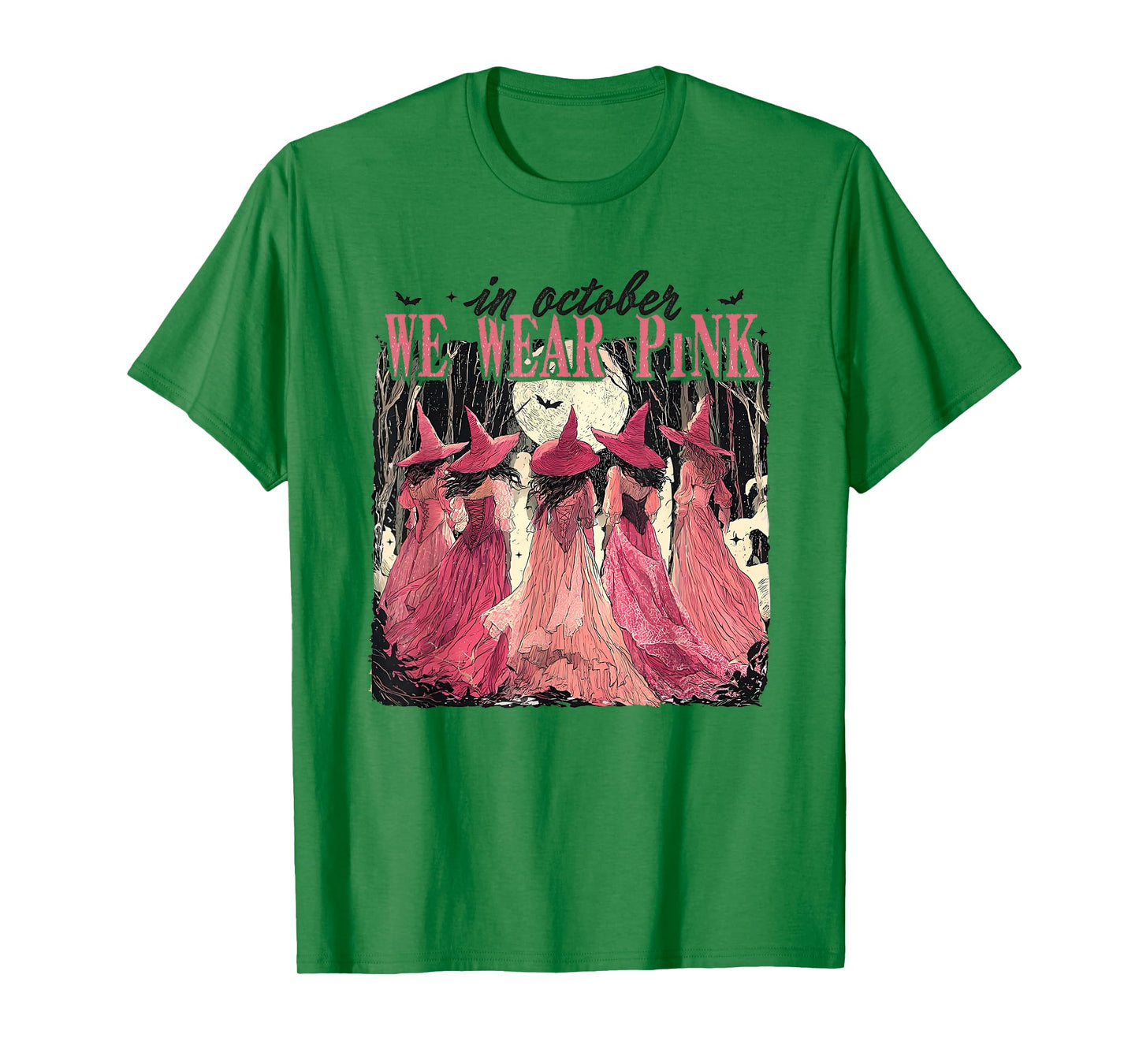 Retro in October We Wear Pink Witch Breast Cancer Awareness T-Shirt