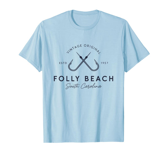 Folly Beach South Carolina Retro Fishing Tee T-Shirt
