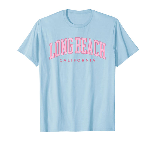Long Beach California Retro Preppy Throwback Pink Girls T-Shirt