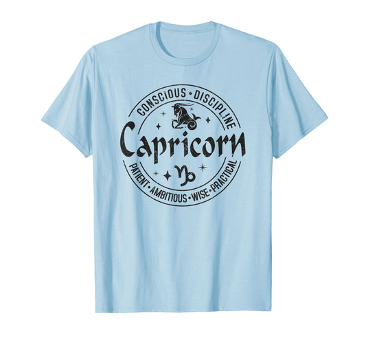 Capricorn Virtues Vintage Style Zodiac Design, Capricorn T-Shirt