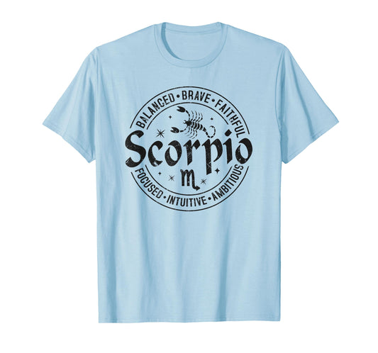 Scorpio Virtues Vintage Style Zodiac Design, Scorpio T-Shirt
