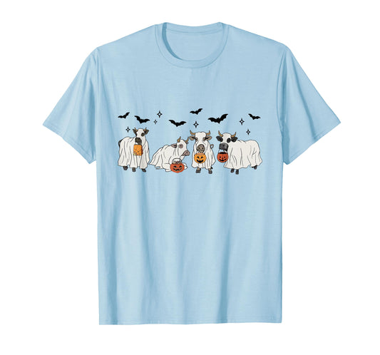 Fall Cow Trick Or Treat Halloween Ghost Cow Farm Cow Lover T-Shirt