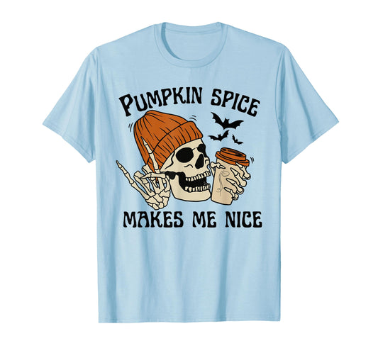 Pumpkin Spice Make Me Nice Retro Skeleton Funny Halloween T-Shirt