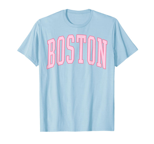 Boston Vintage Preppy Varsity Pink Sports T-Shirt