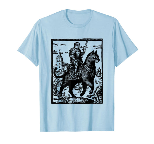 Knight Cat Rider Funny Retro 90s Dark Art Funny Cat Meme T-Shirt