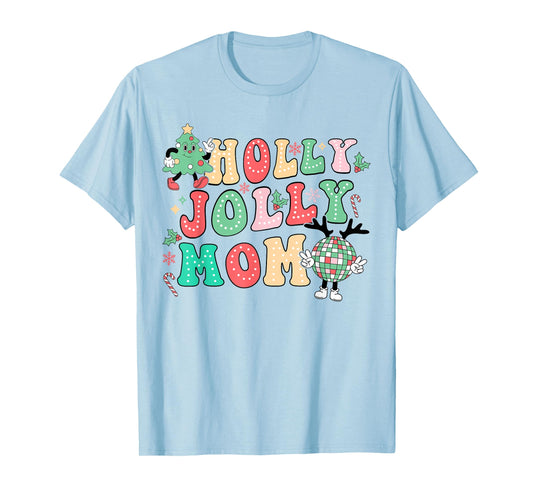 Groovy Holly Xmas Jolly Mom Christmas Vibes Matching Family T-Shirt