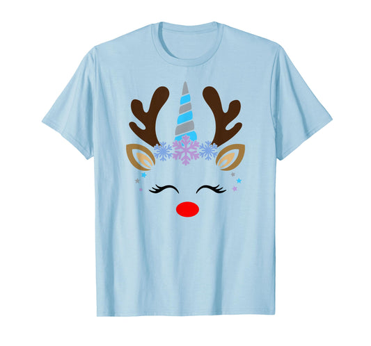 Unicorn Smile Eyelashes Cute Reindeer Christmas Santa Deer T-Shirt