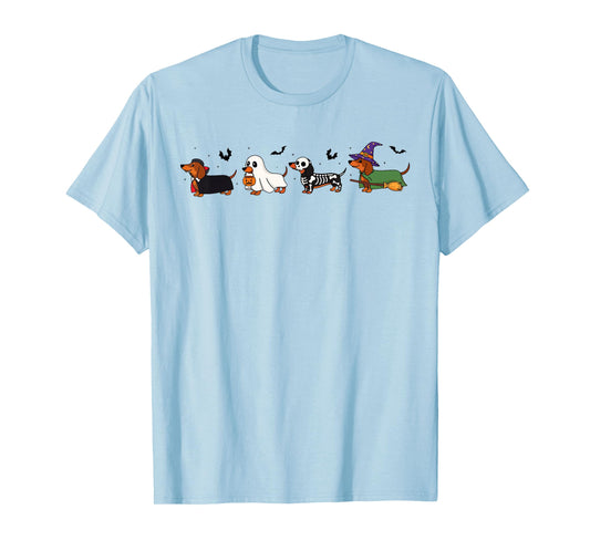 Dachshund Dog Witch Bloom Skeleton Pumpkin Ghost Costume T-Shirt
