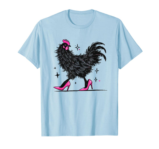 Funny Chicken In Pink Heels Color T-Shirt