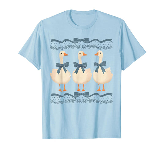 Mama Goose With Baby Geese Vintage Blue Ribbon Goose Lover T-Shirt