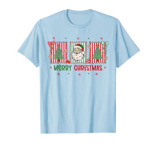 Family Matching Pajama Merry Christmas Tree Santa Claus Bows T-Shirt