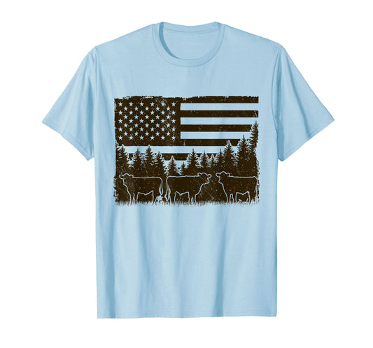 Black Angus Cow 4th of July USA Patriotic Cattle Farmer T-Shirt