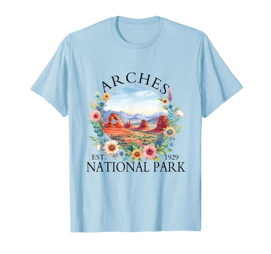 Retro Floral Arches National Park Hiking Camping Outdoor T-Shirt