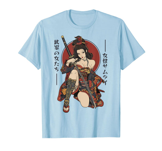 Samurai Warrior Waifu Girl Japanese Ukiyo-e Manga Samurai T-Shirt