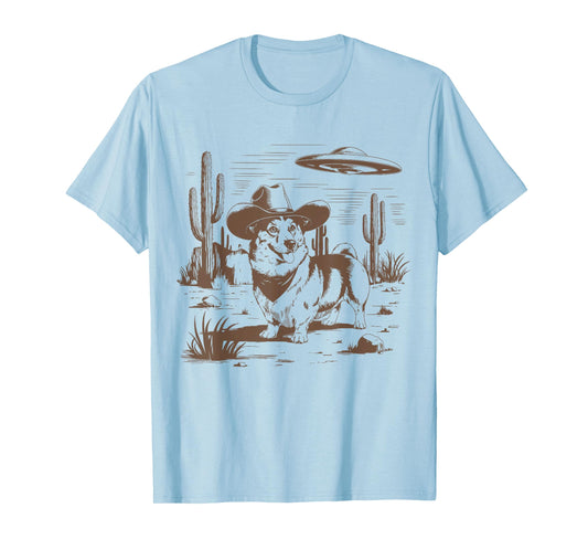 UFO Corgi Western Alien Vintage 90s Wild West Fun Cowboy Dog T-Shirt
