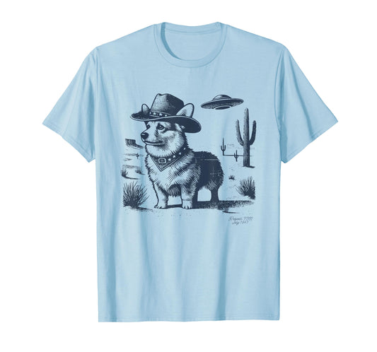 Corgi Cowboy, UFO Corgi Cowboy Hat, Corgi Mom, Corgi Dad T-Shirt