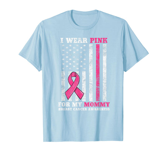 Breast Cancer Pink Ribbon Mom American US Flag Men Women T-Shirt
