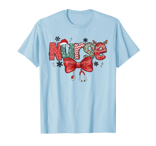 Cute School Nurse Christmas Design with Bow and Hat T-Shirt
