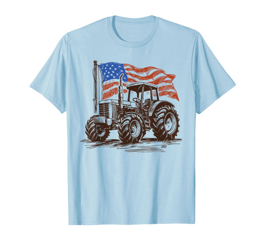 Farm Tractor Proud Farmer Patriotic American Flag Tractor T-Shirt