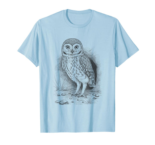 Vintage Burrowing Owl Hand Drawn Art Design T-Shirt