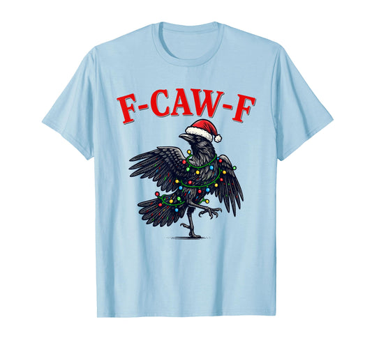 Black Crow F-Caw-F Funny Retro Christmas Lights Santa hat T-Shirt