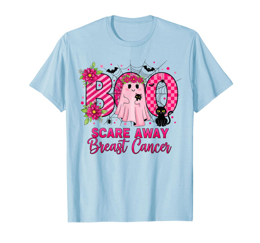 Floral Boo Ghost Scare Away Breast Cancer Awareness T-Shirt