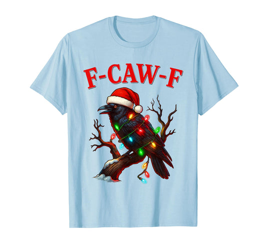 Black Crow F-Caw-F Funny Retro Christmas Lights Santa hat T-Shirt